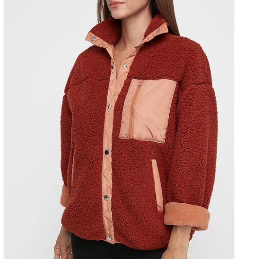 NWT Express Oversized Cozy Teddy Jacket Rust